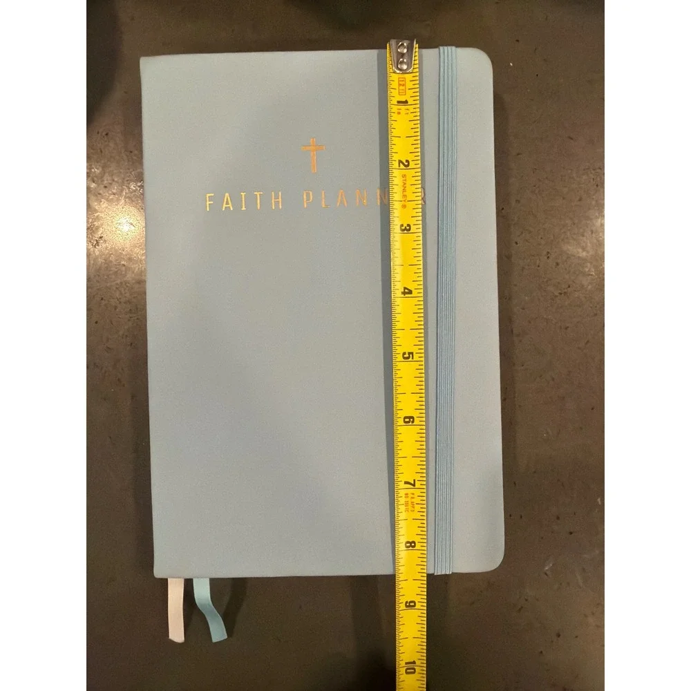 Faith Planner Daily Christian Journal Undated 6 Mo. Blue Faux Leather Gold Cross